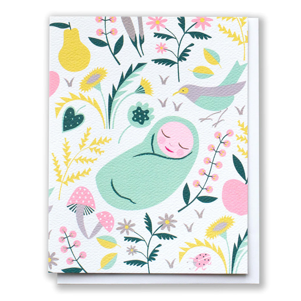 Welcome Sweet Wonder Baby in a Meadow Greeting Card