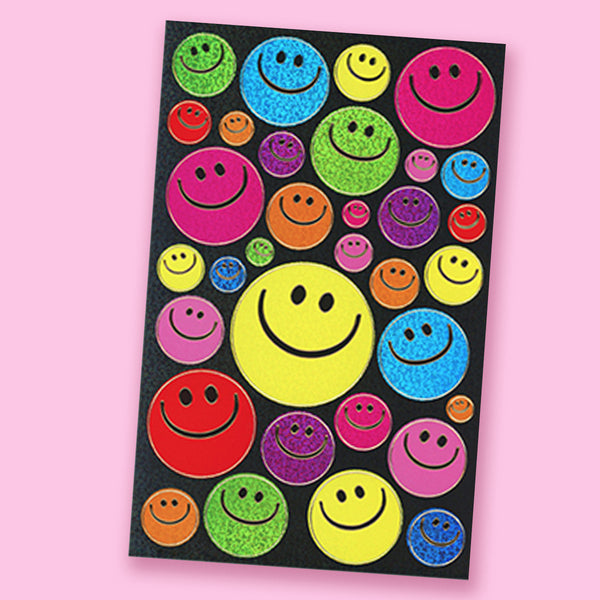 Holographic Dazzle Stickers – Colourful Smiley Faces