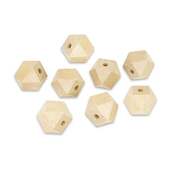 Wholesale 14mm Geometric Faceted Cube Wood Beads 50PC Natural Unfinished  Unpainted Polyhedron Wooden Bead for Crafts Jewelry 