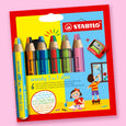 Stabilo Woody 3 in 1 Crayon Pencils in DUO Colors with two-colored lead in a set of 6 with a sharpener