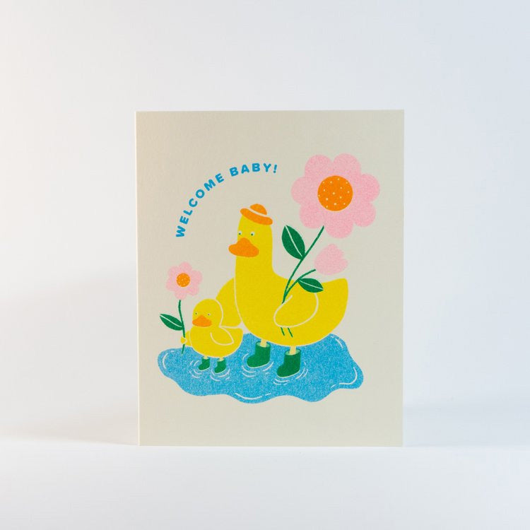 Welcome Baby! Duck Risograph Greeting Card
