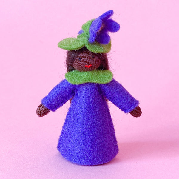 Violet Flower Fairy - Wool Felt Doll Dark Skin 4