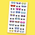 animated googly eye stickers in cartoon shapes with eyelashes