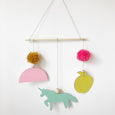 Magical Unicorn Mobile with pom poms and wooden shapes