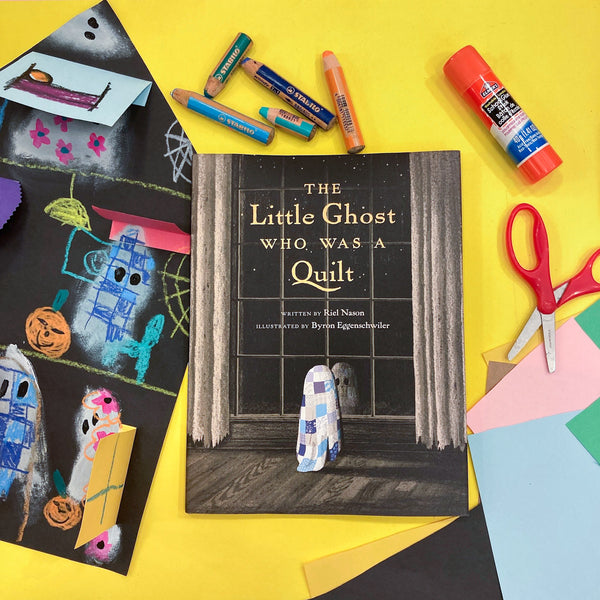 Online Mixed Media Art Class for Kids aged 3 to 8 years inspired by the book The Little Ghost who was a Quilt