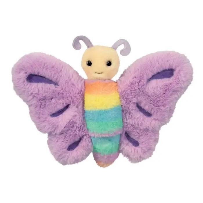 Butterfly Puppet Stuffed Animal with light purple wings and pastel rainbow body