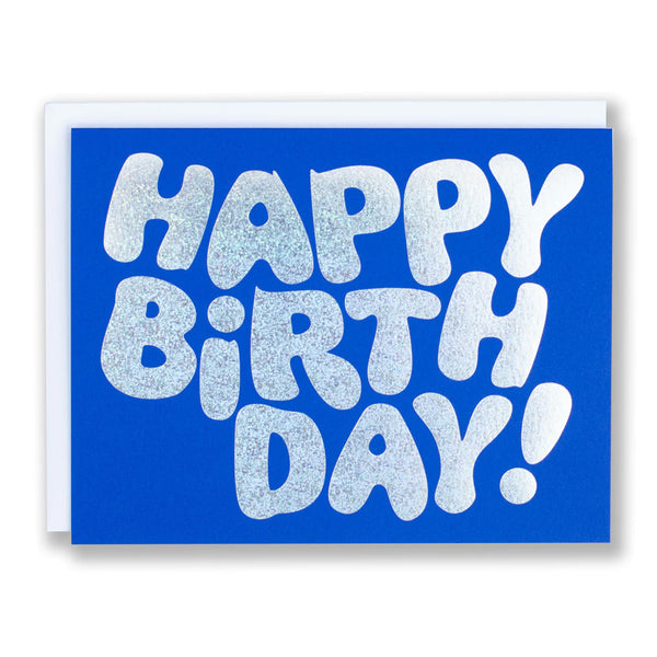 Glitter Foil on Blue Happy Birthday Greeting Card