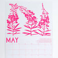 Banquet Workshop 2024 Calendar showing a Chamaenerion angustifolium for May in a big bold pink graphic
