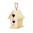 Wooden Paintable Birdhouse – Flat Roof w/ Heart Windows