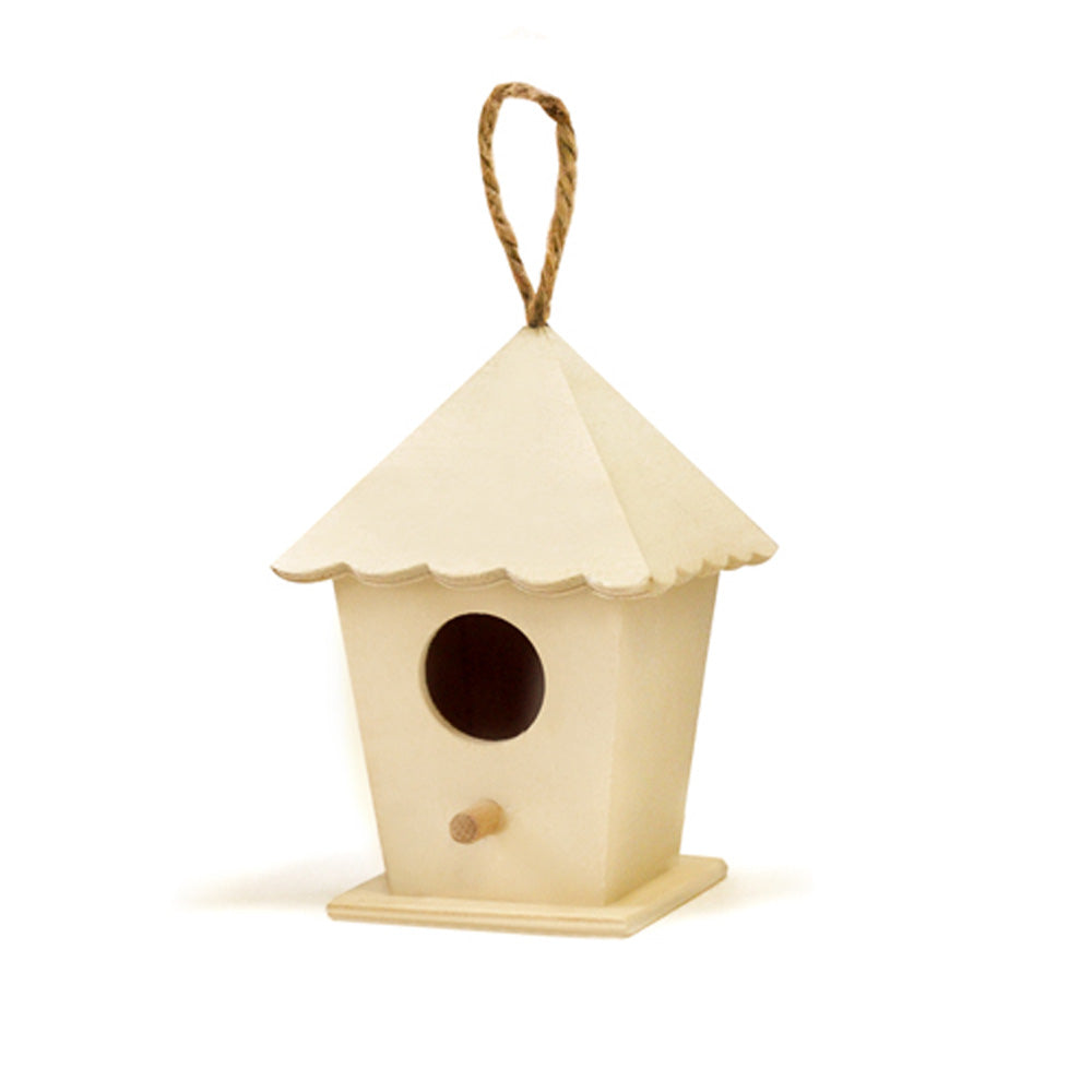 Wooden Paintable Birdhouse – Triangle Scallop Roof