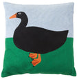 Black Duck at the Park Throw Pillow Case with a black duck against a blue and green background