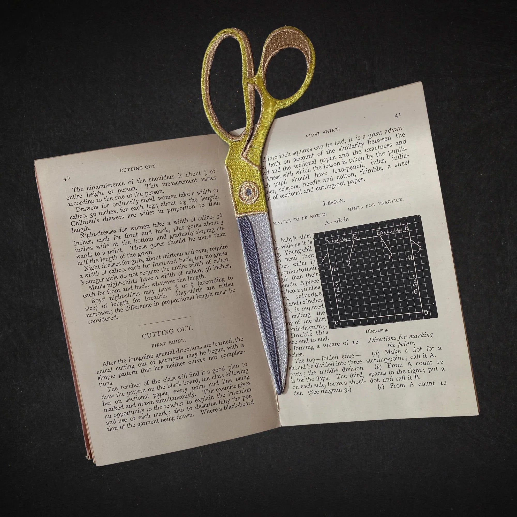 Dressmaker Scissors Embroidered Fabric Bookmark