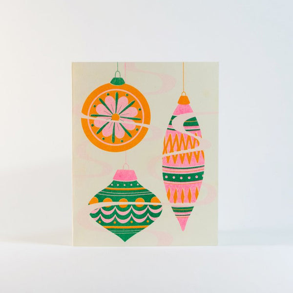 Festive Holiday Ornaments Risograph Greeting Card