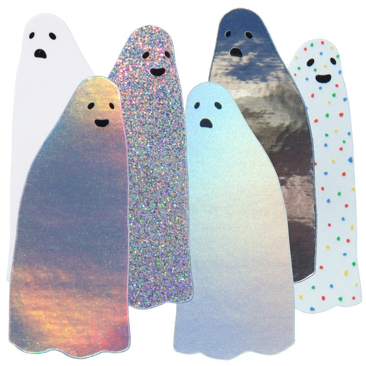 Ghost Sticker Pack with 6 large ghosts in glitter, clear, holographic, chrome and white