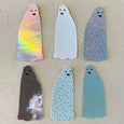 Ghost Sticker Pack with 6 large ghosts in glitter, clear, holographic, chrome and white