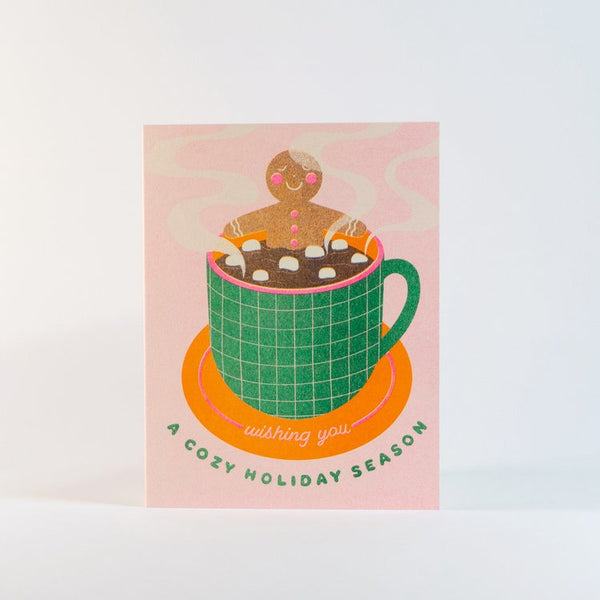 Gingerbread & Hot Chocolate Risograph Greeting Card