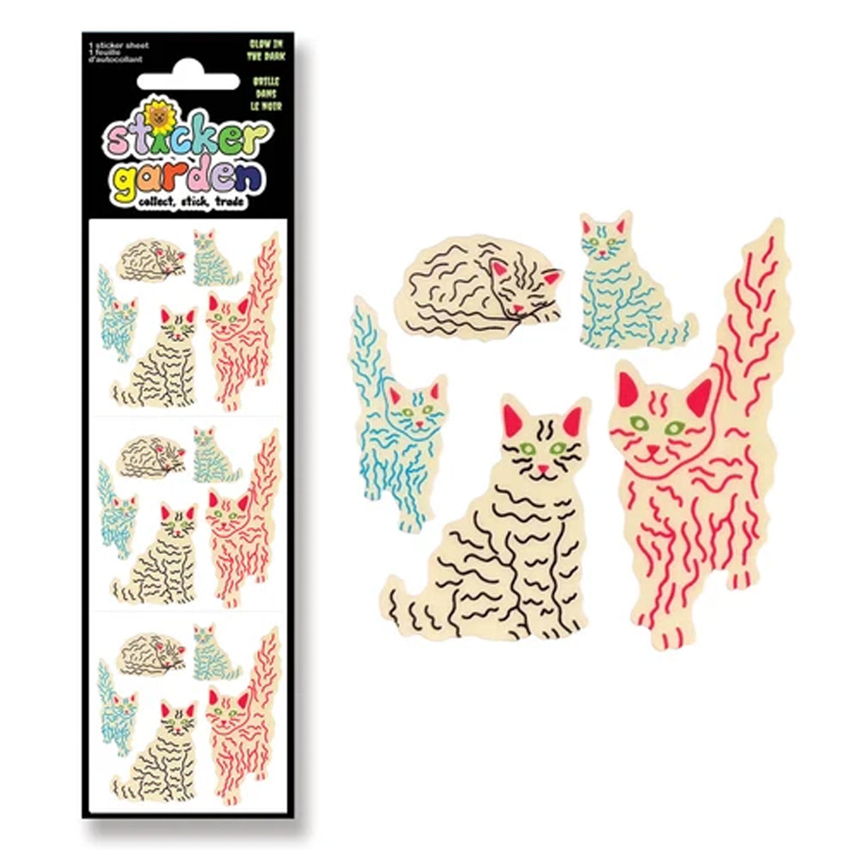 Glow in the Dark Fluffy Cats Stickers
