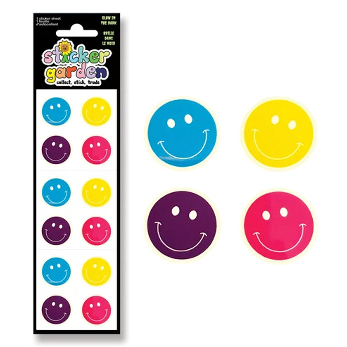 Glow in the Dark Happy Faces Stickers in Bold Colours