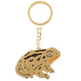 Gold keychain with a large gold toad with black spots