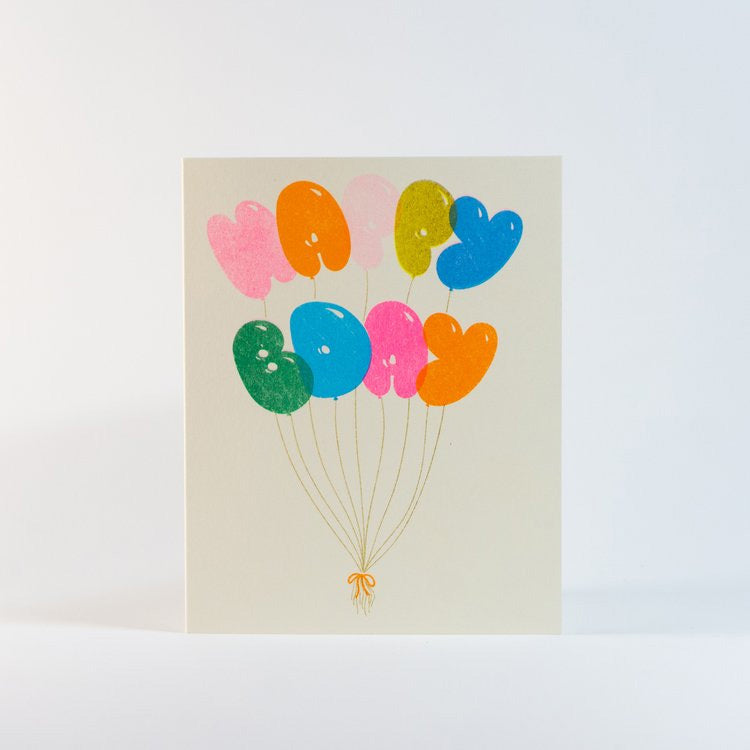 Happy Bday Balloons Risograph Greeting Card