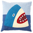 Shark Throw Pillow Case with a blue and white shark with a red mouth against a blue background