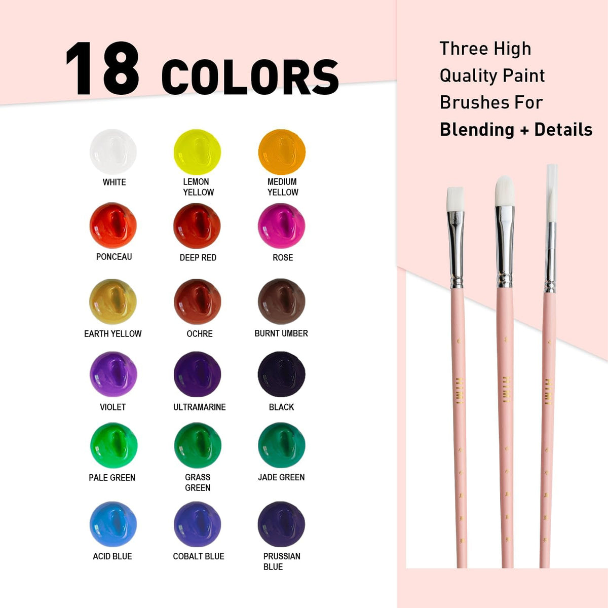 HIMI Gouache Paints Set, 18 Colors, 30g - Pink Case