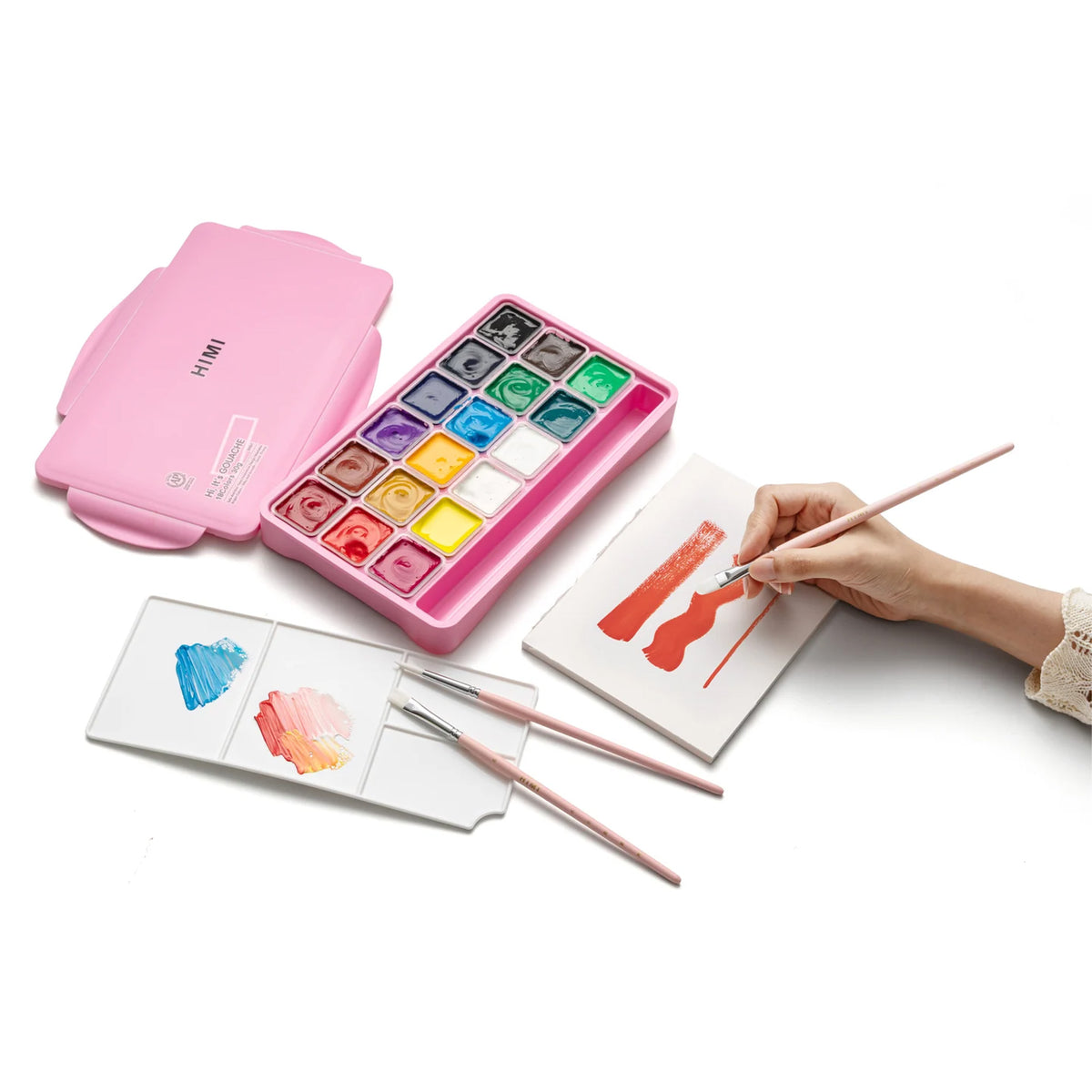 HIMI Gouache Paints Set, 18 Colors, 30g - Pink Case