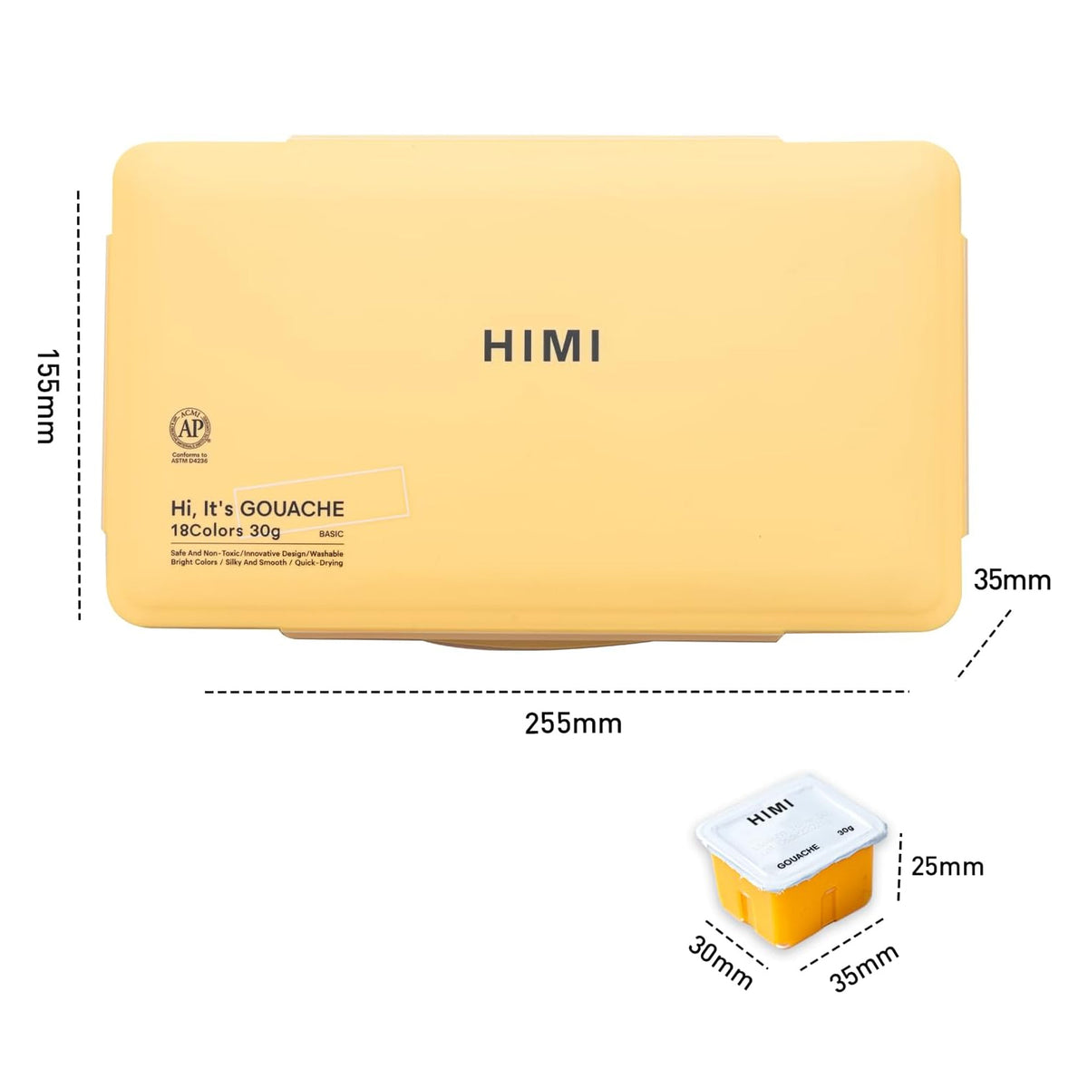 HIMI Gouache Paints Set, 18 Colors, 30g - Yellow Case