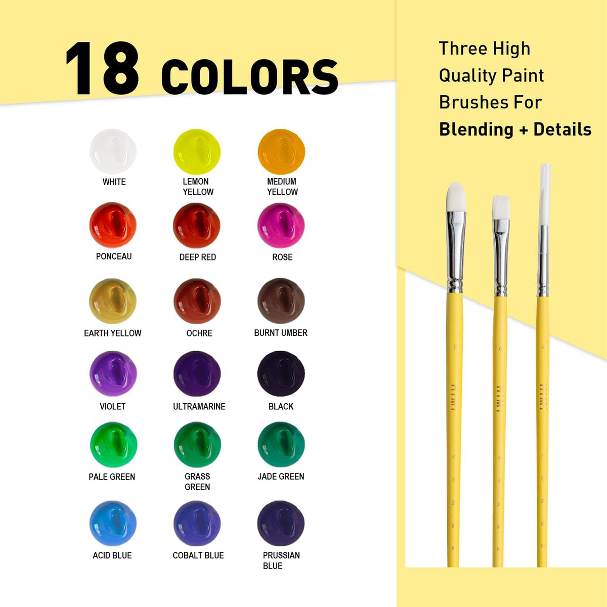 HIMI Gouache Paints Set, 18 Colors, 30g - Yellow Case