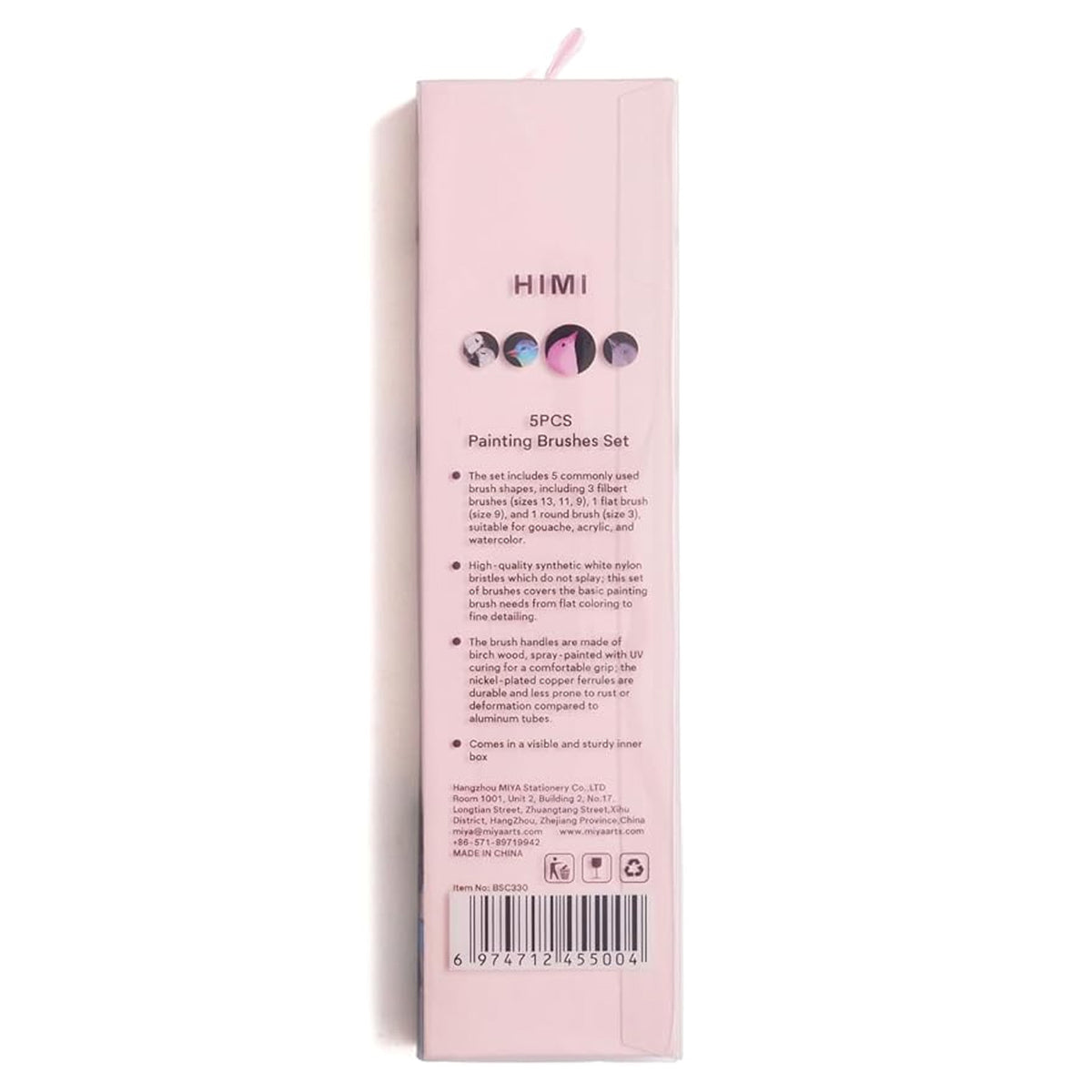 HIMI Pink Little Bird Paint Brushes - Set of 5