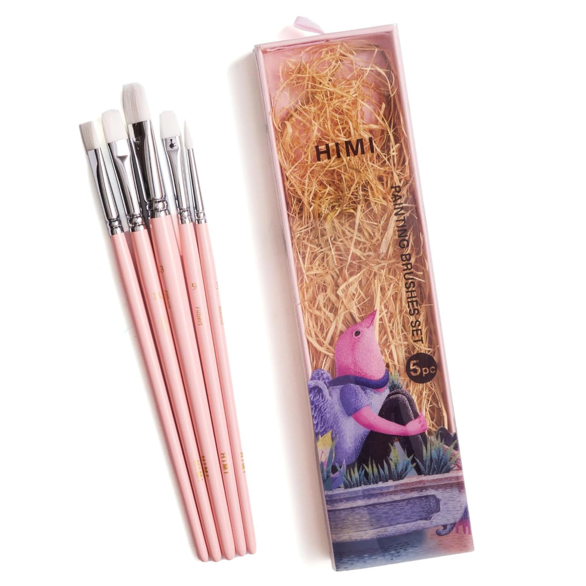 HIMI Pink Little Bird Paint Brushes - Set of 5