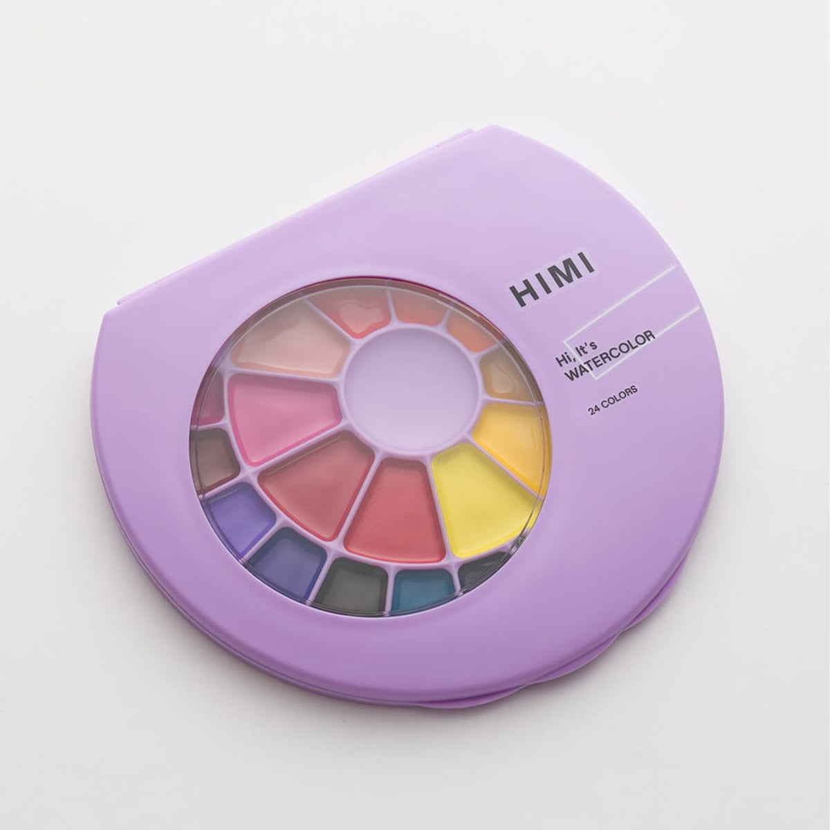 HIMI Semi-Moist Watercolor Paint Set, 24 Colors in Pans + Paint Brush - Purple Case