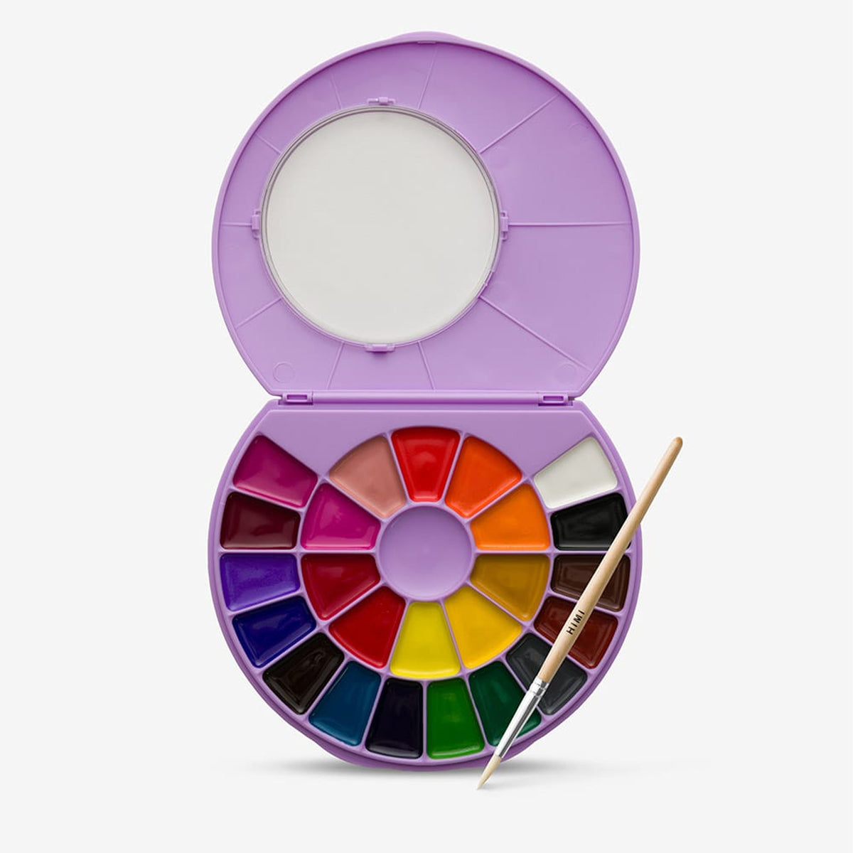 HIMI Semi-Moist Watercolor Paint Set, 24 Colors in Pans + Paint Brush - Purple Case