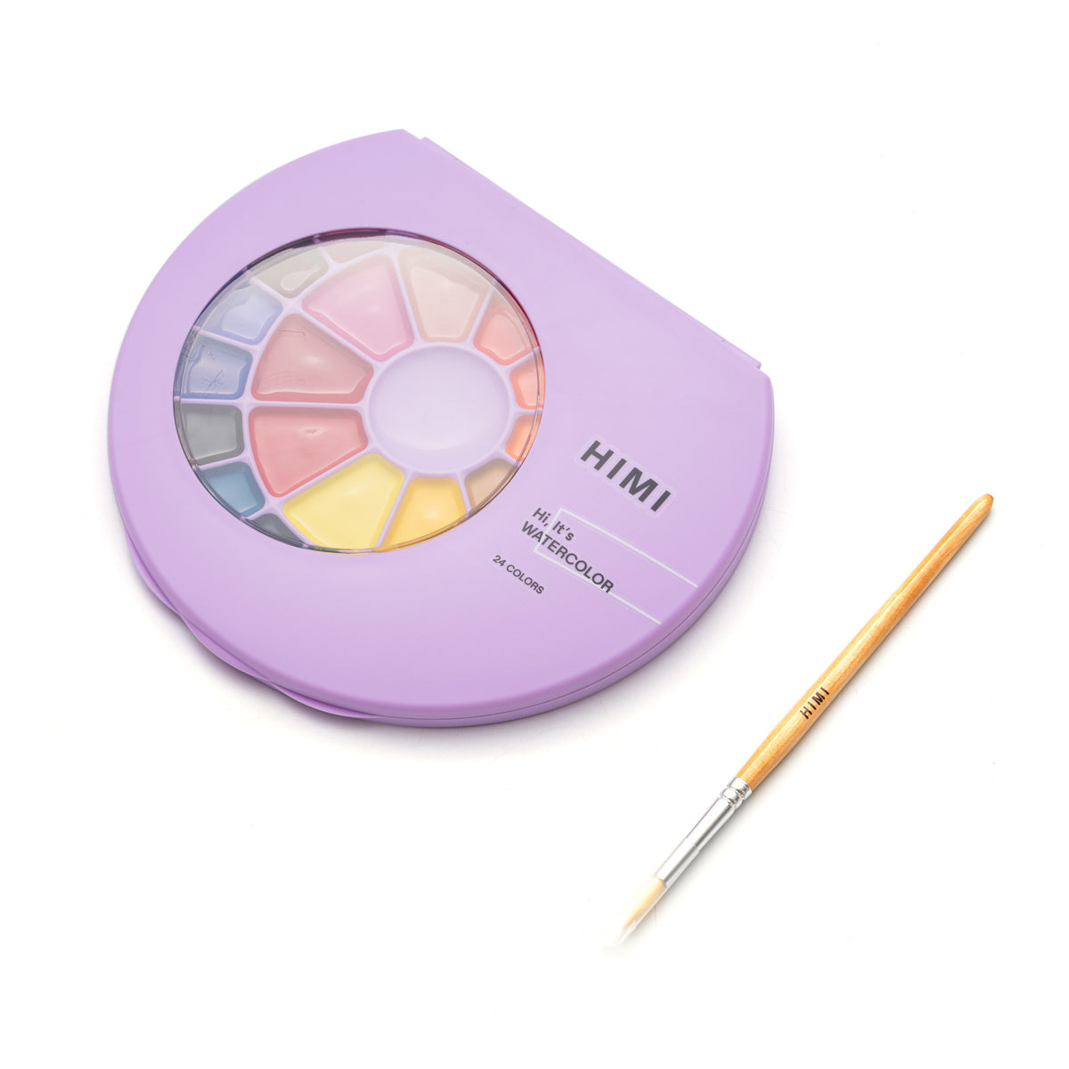 HIMI Semi-Moist Watercolor Paint Set, 24 Colors in Pans + Paint Brush - Purple Case