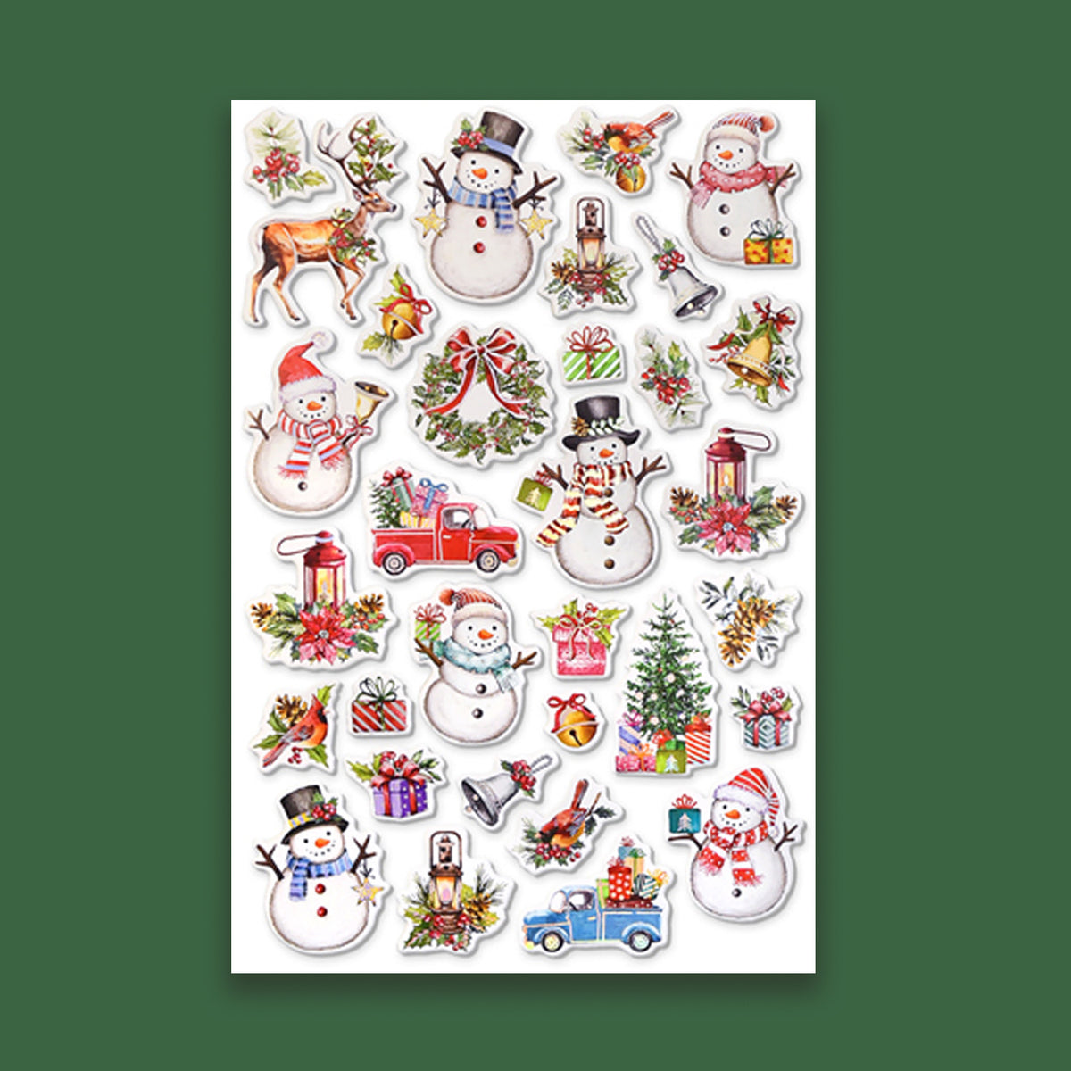 Holiday Soft Touch Stickers - Reindeer, Snowmen, wreaths, trees