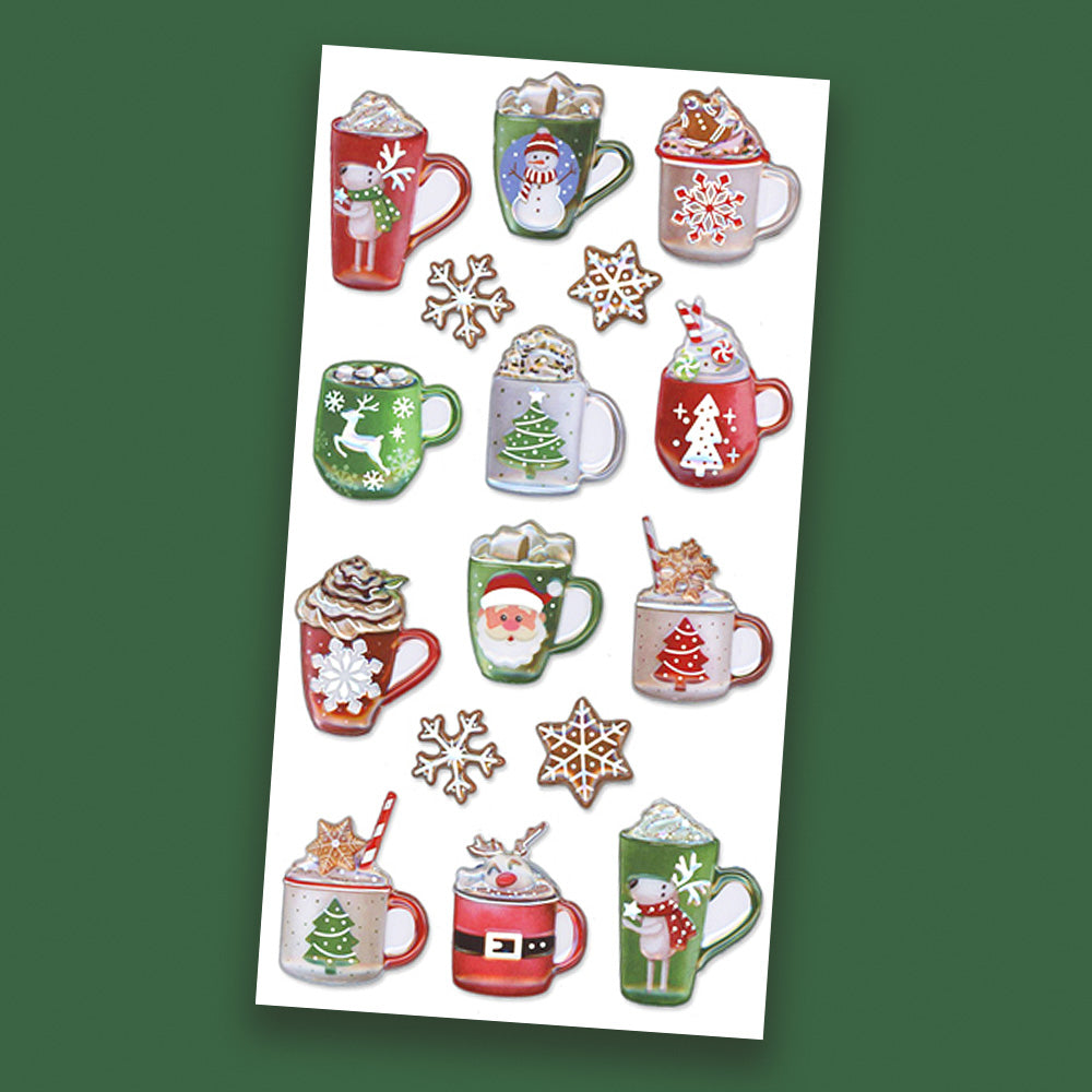 Holiday Stickers 3D Foil Pop-Up - Hot chocolate mugs