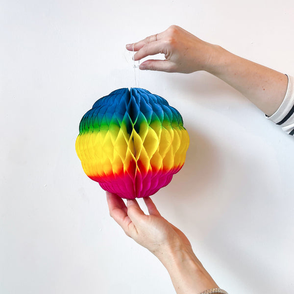 Honeycomb Rainbow Puff Ball Decorations - 8 inch