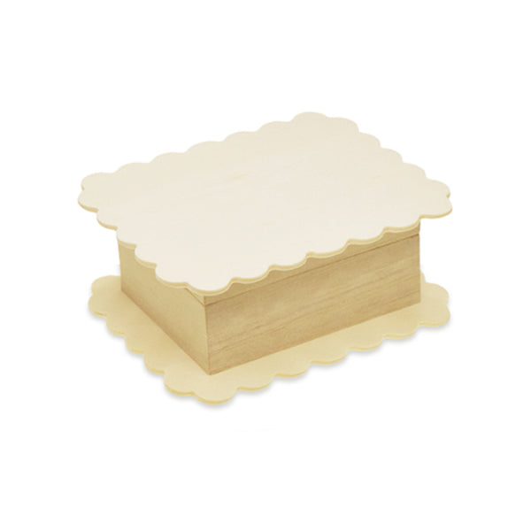 Wooden Paintable Keepsake Box with Snap Lid – Scalloped Rectangle