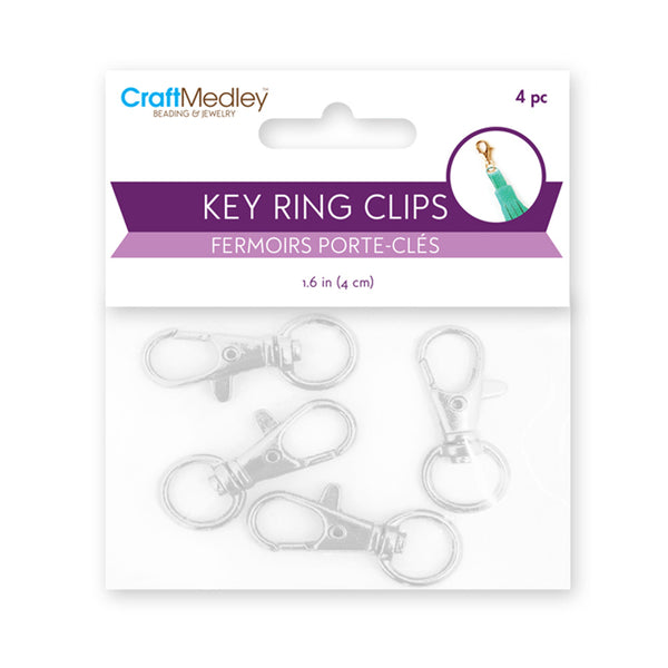 Key Ring Clips with Swivel Ring - 1.6", Set of 4