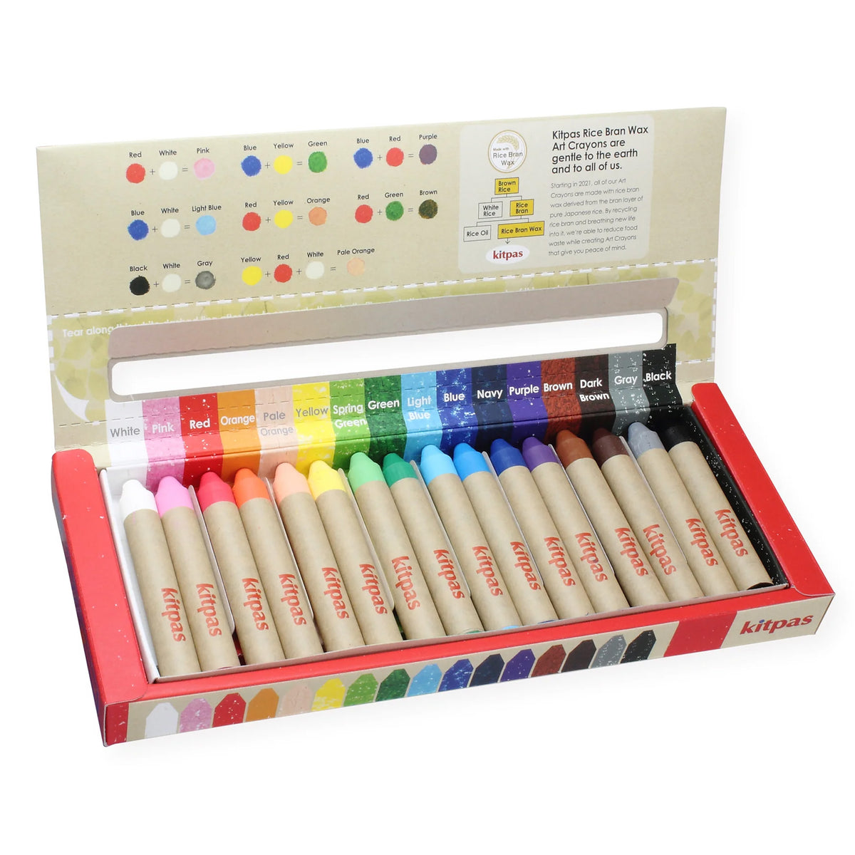Kitpas Rice Bran Wax Art Crayons - 16 Colors
