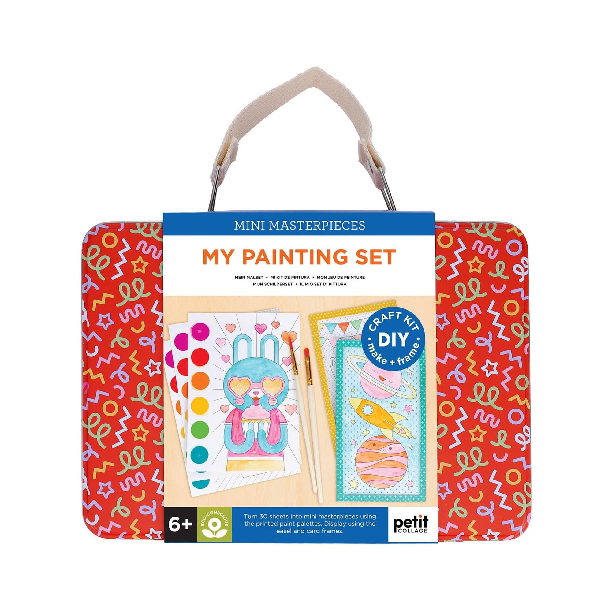 Painting Craft Kit for kids in red metal carrying box storage tin