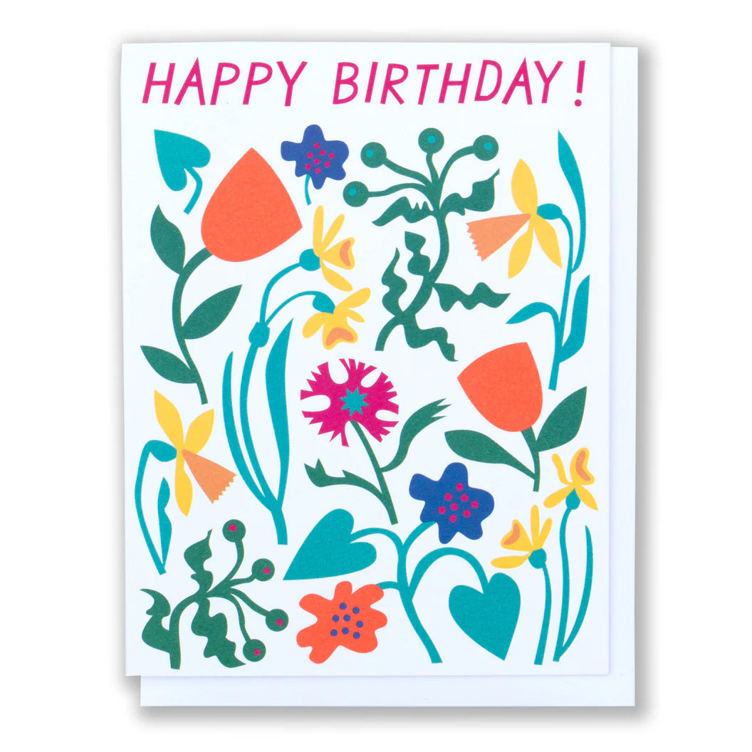 Mod Birthday Flowers Greeting Card