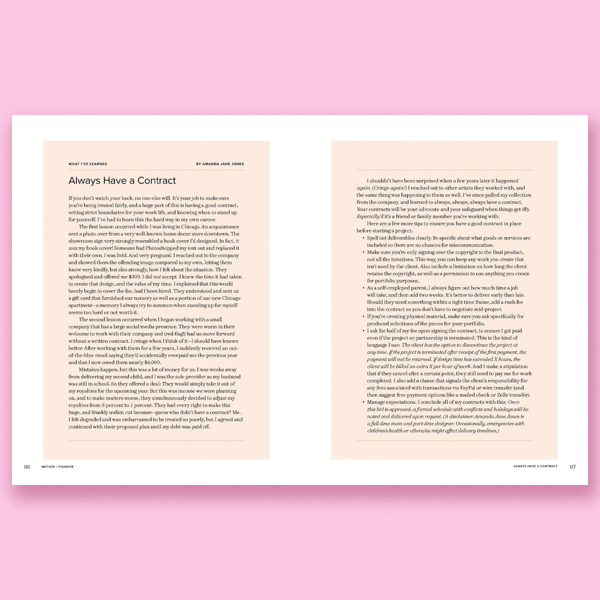 Always Have a Contract advice in Mother / Founder book