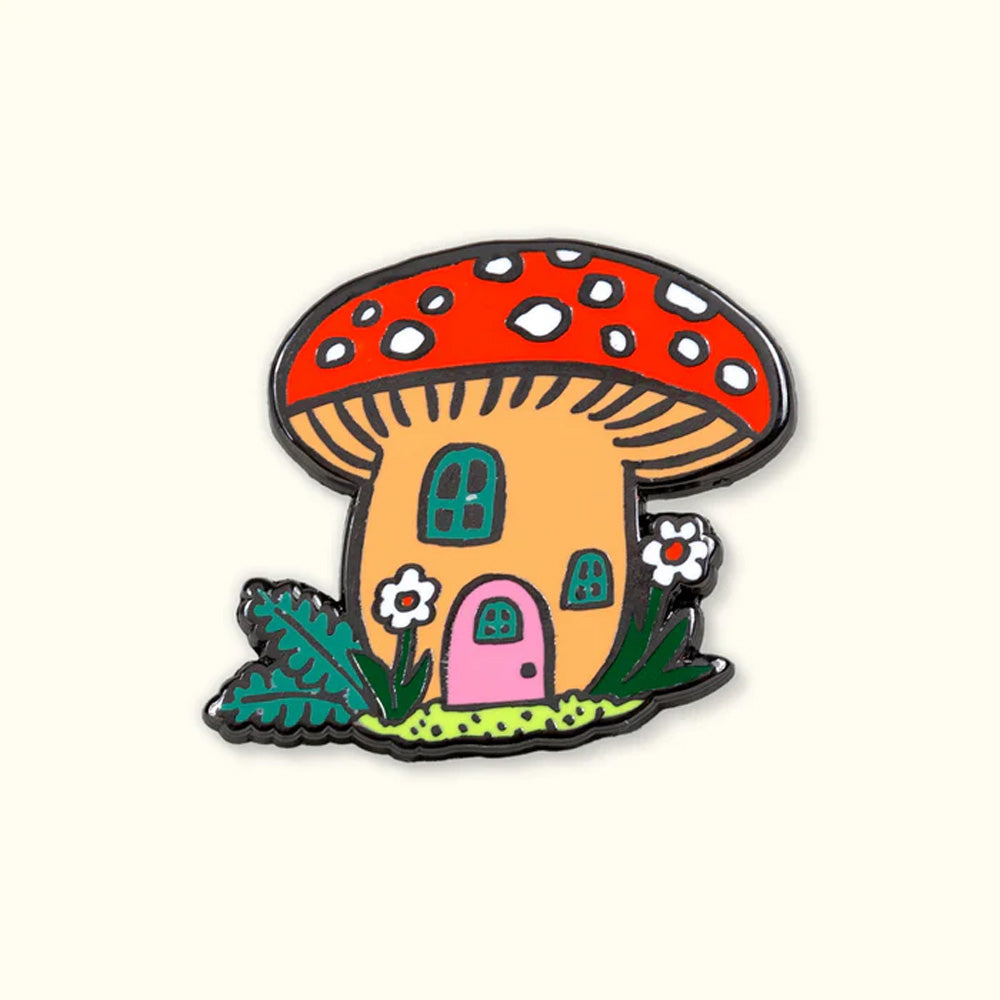 Mushroom Cottage Enamel Pin - by Phoebe Wahl