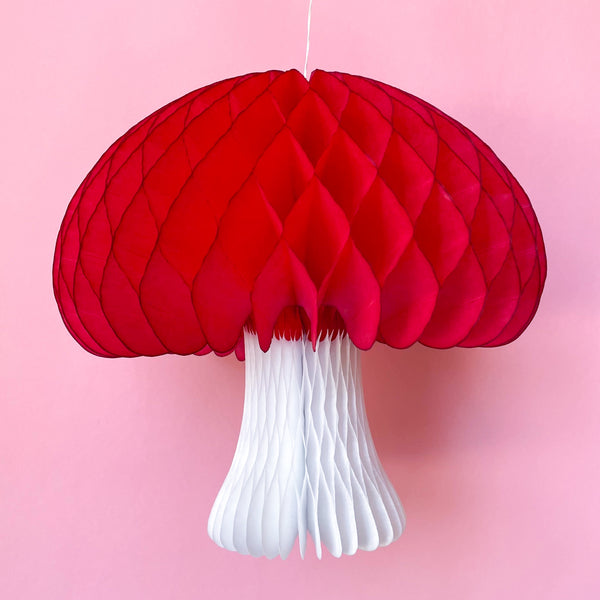 Mushroom Honeycomb Party Decorations in Red