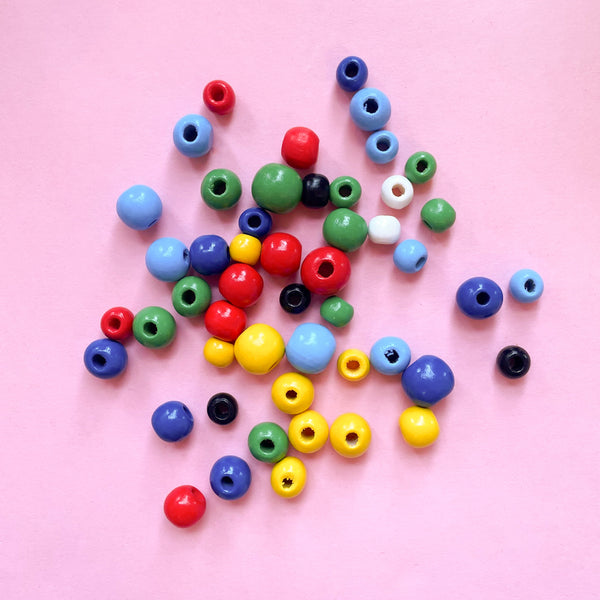 Painted Wood Beads – Primary Colors (50 pieces)
