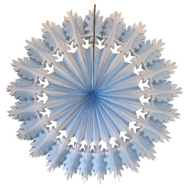 Paper Snowflake Fan Decoration - Blue and White, 26 inch