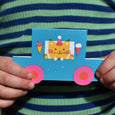 Party Cat Little Blue Car Die Cut Greeting Card