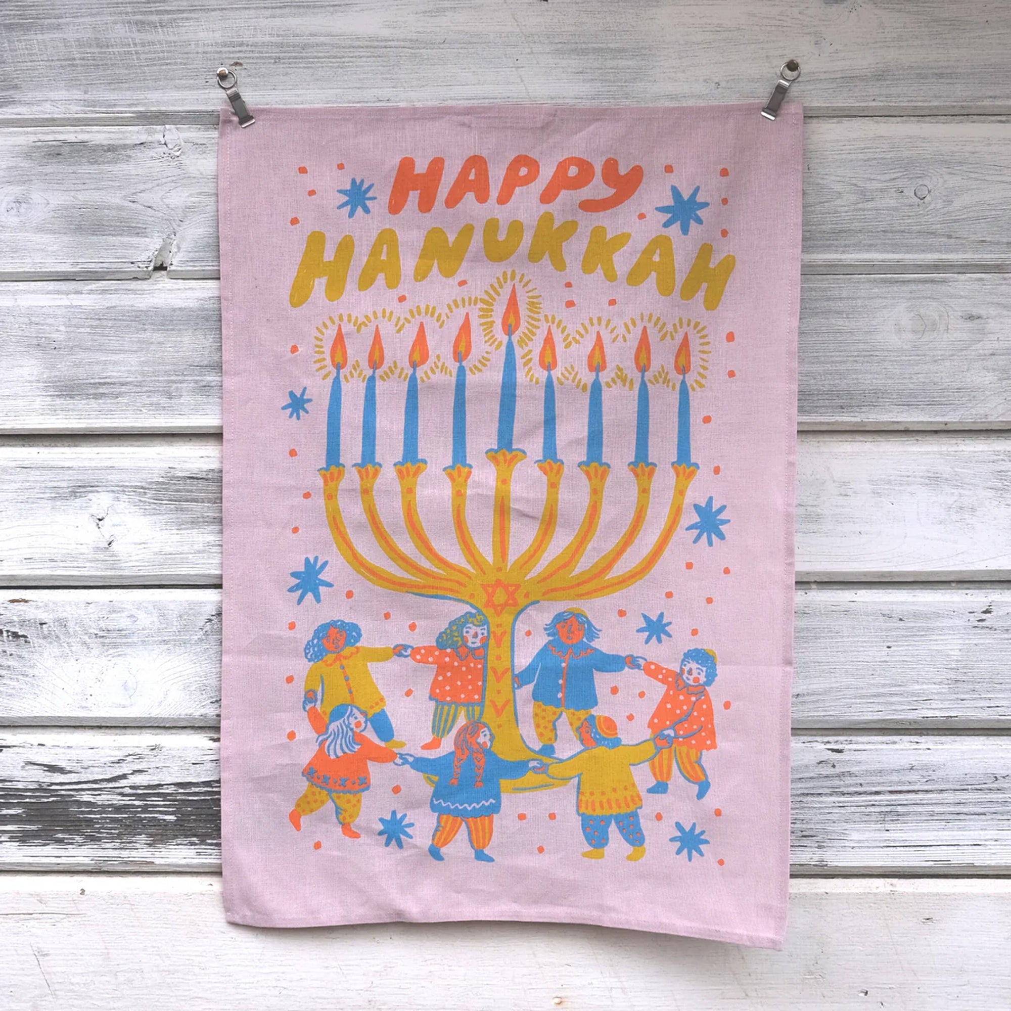 Happy Hanukkah Tea Towel by Phoebe Wahl
