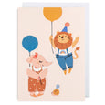 Pink Elephant And Lion Birthday Greeting Card
